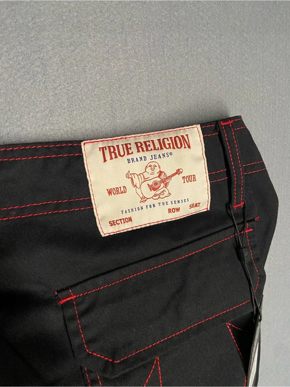 True Religion Black Cargo Pants with Red Contrast Stitching